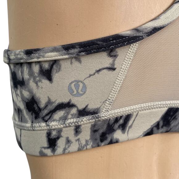 Lululemon Flow Y Nulu IV Beige Black Tie Dye Abstract Mesh Back Sports Bra SZ 4 - Picture 6 of 7